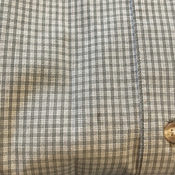 VINTAGE IZOD SHORT SLEEVE BUTTON DOWN COTTON CHECKERED SHIRT GREEN SIZE M - Picture 9 of 10